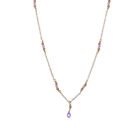 Collana donna Alisia in argento dorato con cristalli viola e goccia