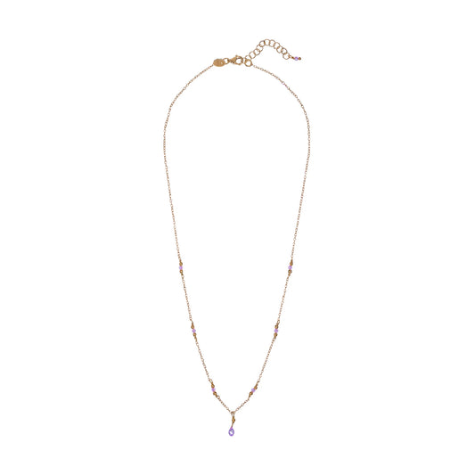 Collana donna Alisia in argento dorato con cristalli viola e goccia