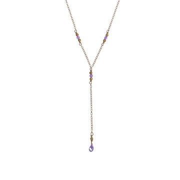 Collana a Y donna Alisia in argento dorato con cristalli viola e goccia