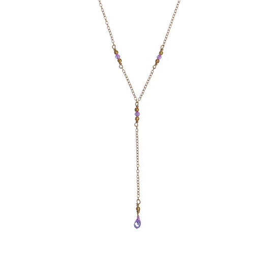 Collana a Y donna Alisia in argento dorato con cristalli viola e goccia