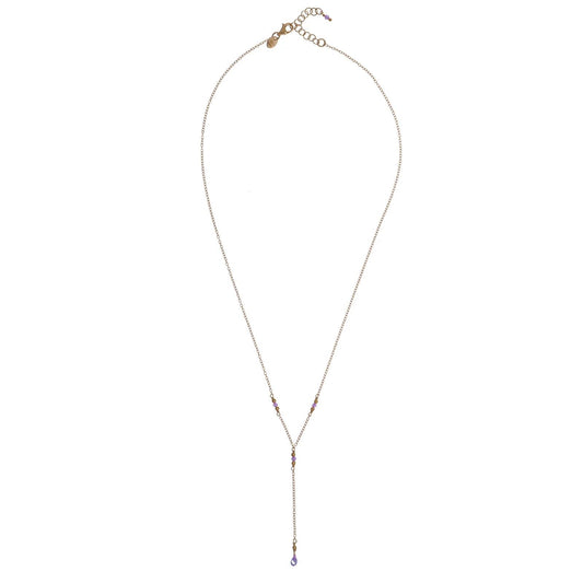 Collana a Y donna Alisia in argento dorato con cristalli viola e goccia