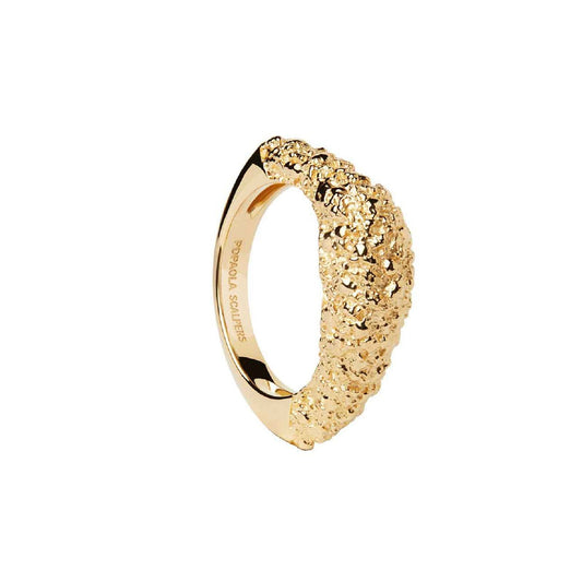 Anello PDPAOLA Duna Ring donna argento dorato forma fluida con texture ruvida