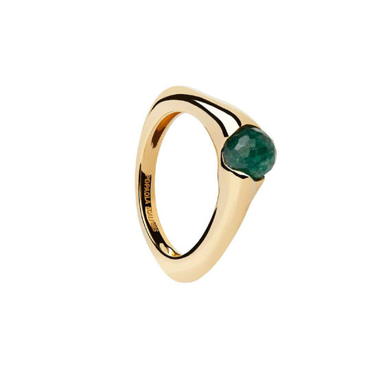 Anello solitario PDPAOLA Oasis Ring donna argento dorato con pietra avventurina