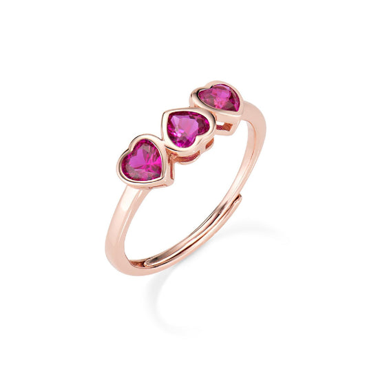 Anello trilogy donna Amen Amore in argento rosé tre zirconi rossi a cuore