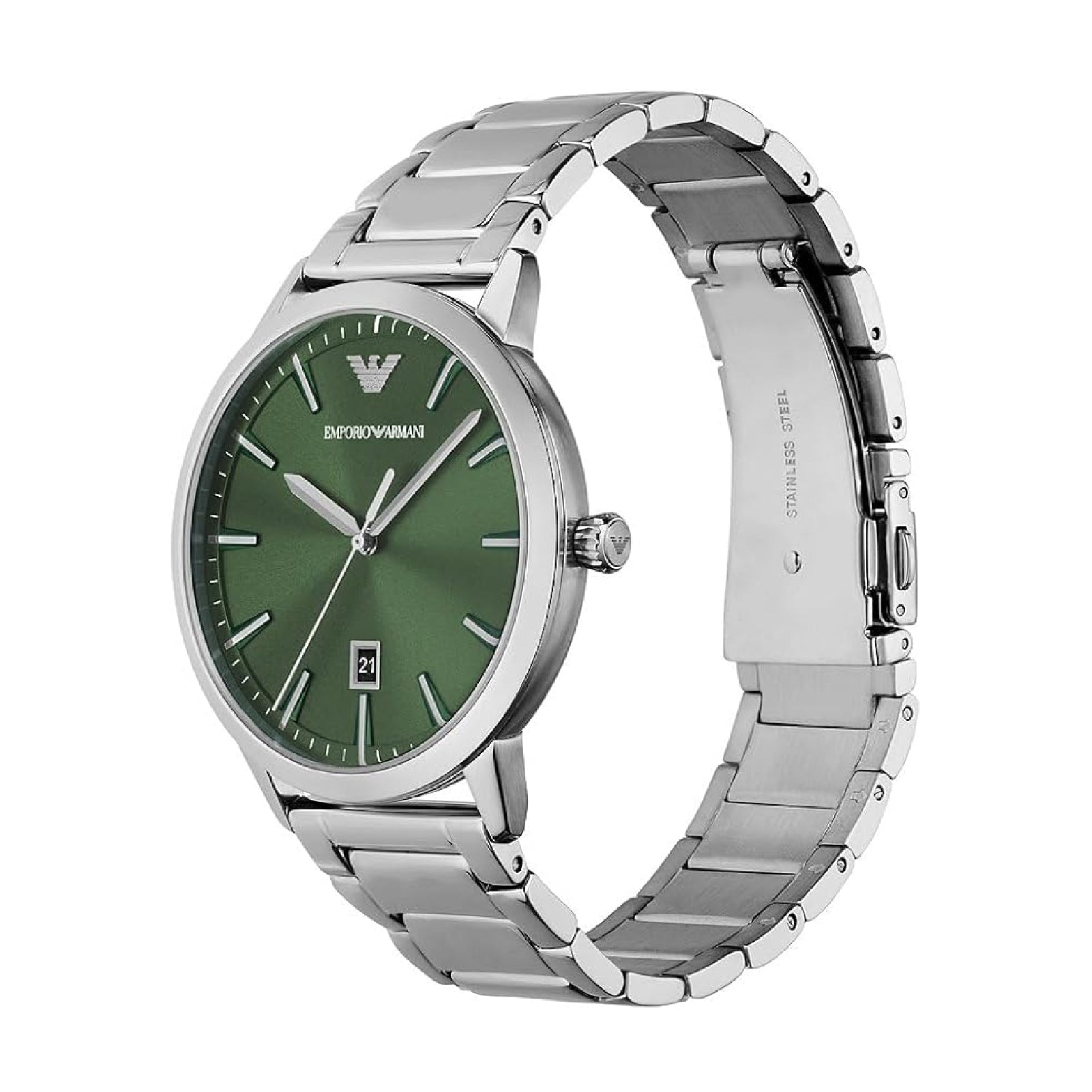 Orologio solo tempo Emporio Armani in acciaio argento e verde MISURA UNICA