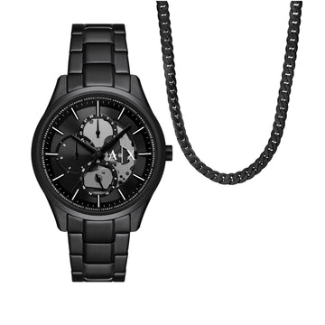 Set con orologio multifunzione Armani Exchange in acciaio nero MISURA UNICA