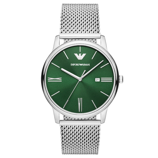 Orologio uomo solo tempo acciaio Emporio Armani verde e argento con datario AR11578-1