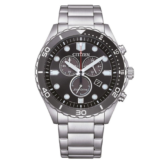 Orologio crono uomo Citizen Sporty in acciaio quadrante e lunetta nera 43mm