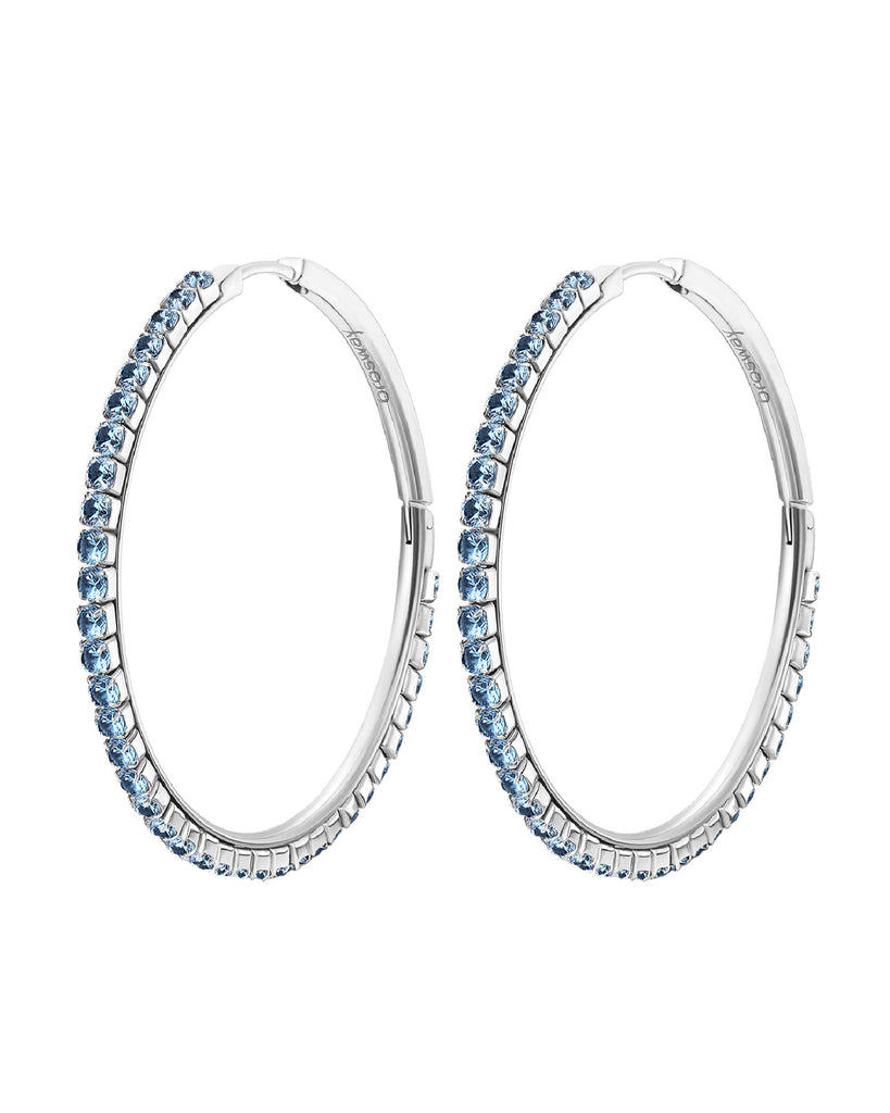 Orecchini a cerchio da donna Brosway Desideri in acciaio di diametro 46 mm con zirconi azzurri BEIE020