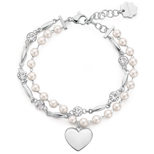 Bracciale doppio donna Brosway Chakra in acciaio cuore perle e cristalli