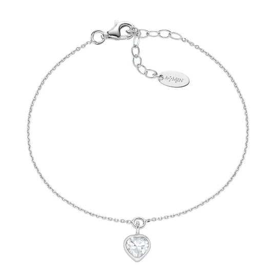 Bracciale donna Amen Amore in argento con ciondolo a cuore di zircone