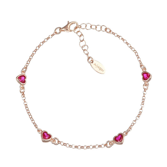 Bracciale donna Amen Amore in argento rosé con zirconi rossi a cuore