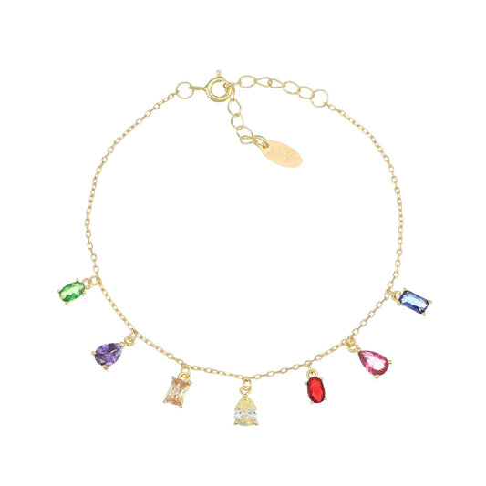 Braccialetto catena Amen Rainbow donna in argento dorato con zirconi multicolor