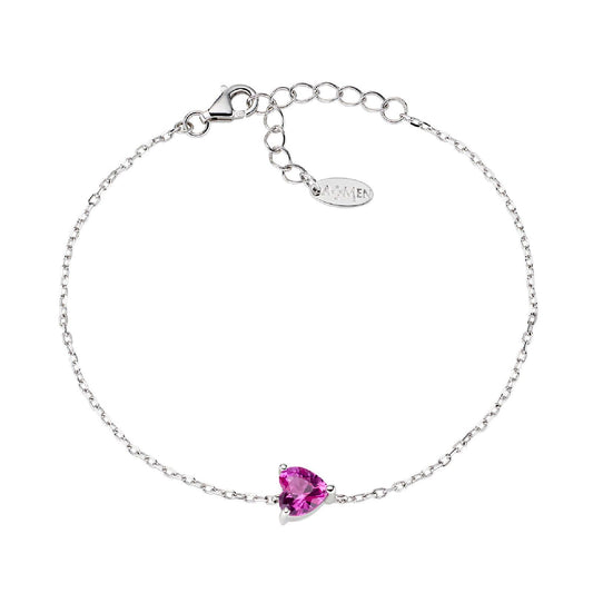 Bracciale donna Amen Amore in argento con zircone fucsia a cuore