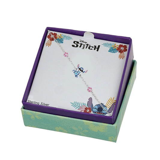 Bracciale a catena Disney Stitch bambina argento con Stitch e due fiori