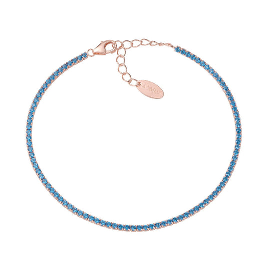 Bracciale donna Amen Tennis in argento rosé con zirconi acquamarina