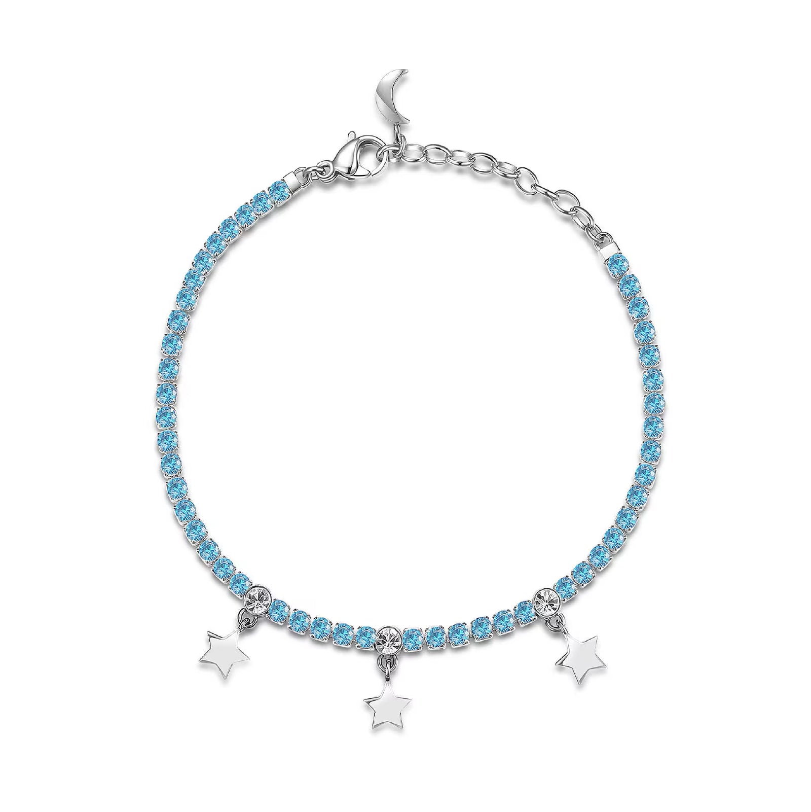 Bracciale con charms Brosway in acciaio con zirconi azzurri M 18,5 cm