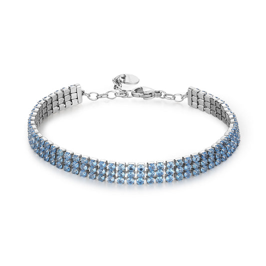 Bracciale tennis Brosway in acciaio con zirconi azzurri 18,5 cm