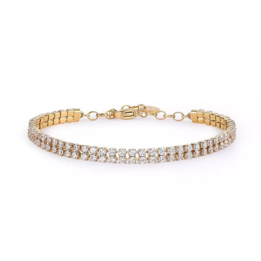 Bracciale tennis Brosway in acciaio oro due fila di zirconi 18,5 cm