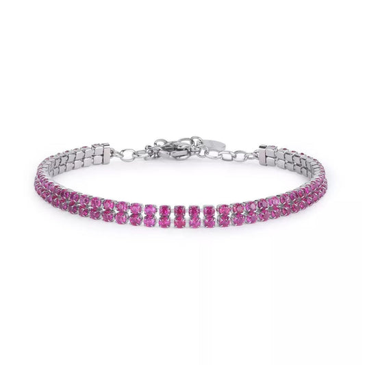 Bracciale tennis Brosway in acciaio due fila di zirconi rosa 18,5 cm