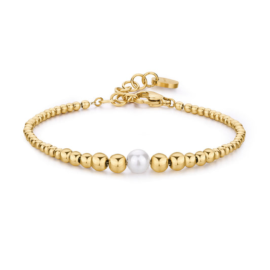 Bracciale catena Brosway in acciaio oro con sfere e perla 20 cm