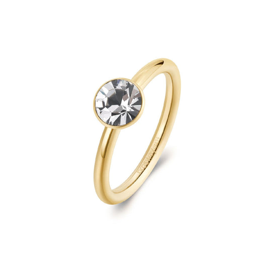 Anello solitario donna Brosway Symphonia in acciaio oro con cristallo bianco