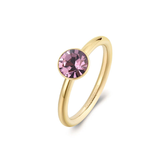 Anello solitario donna Brosway Symphonia acciaio oro cristallo ametista chiaro