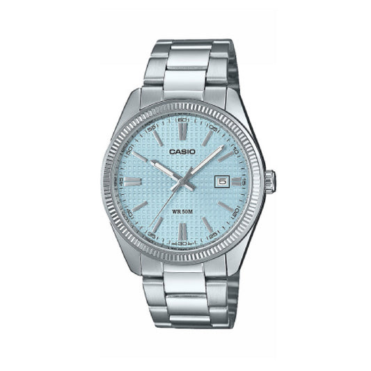 Orologio analogico Casio Timeless in acciaio argento e azzurro