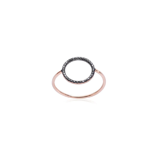 Anello donna Burato Linee ed Archi oro rosa cerchio diamanti neri 0,16ct