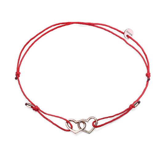 Bracciale Burato Con Amore donna cotone rosso, oro rosa e cuori