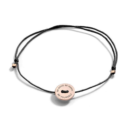 Bracciale Burato Paillettes donna cotone nero, oro rosa e incisione