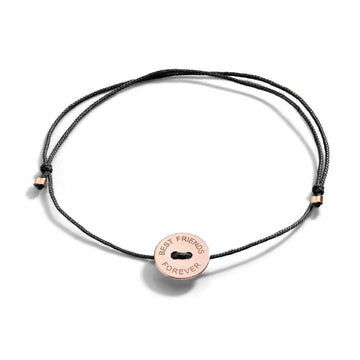 Bracciale Burato Paillettes donna cotone nero, oro rosa e incisione best friends