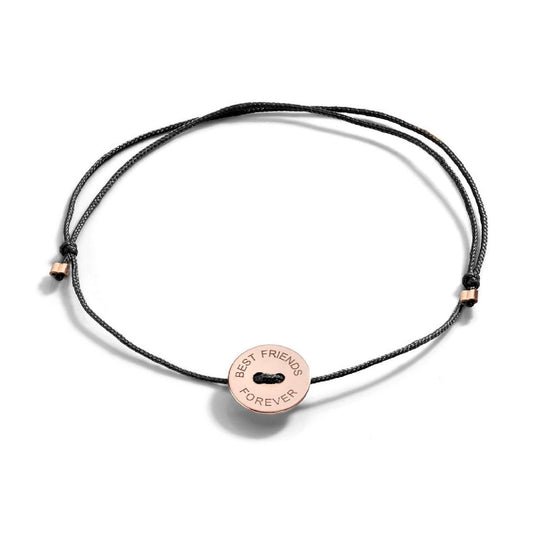 Bracciale Burato Paillettes donna cotone nero, oro rosa e incisione best friends