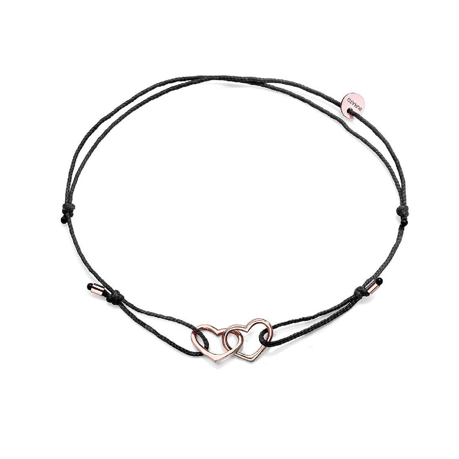 Bracciale Burato Con Amore donna cotone nero, oro rosa e cuori CH556-1