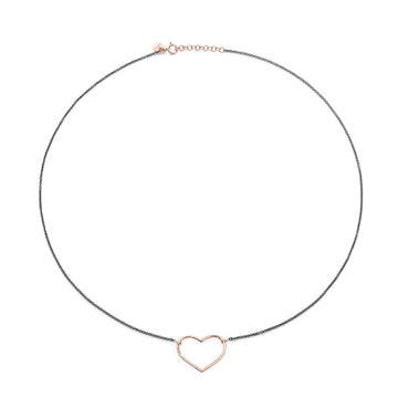 Collana Burato Con Amore donna in oro rosa con cuore e argento nero CI700-1