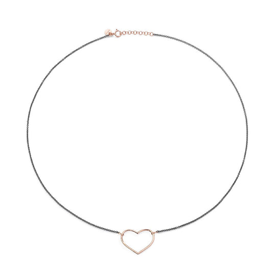 Collana Burato Con Amore donna in oro rosa con cuore e argento nero CI700-1