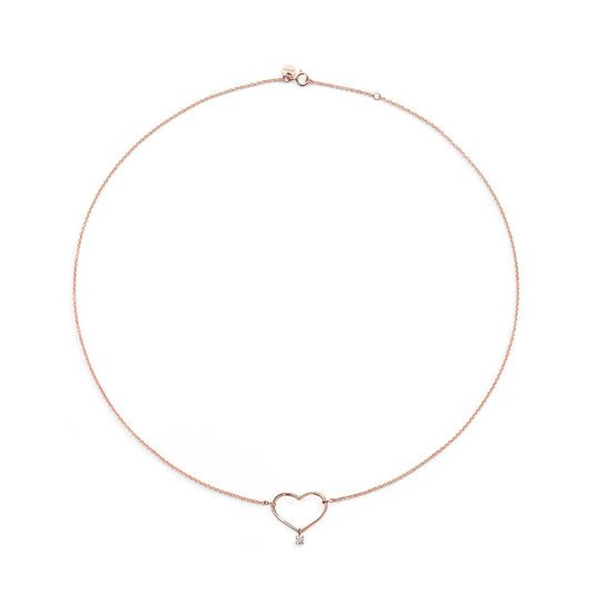 Collana Burato Con Amore donna in oro rosa con cuore piccolo e diamante 0,03ct