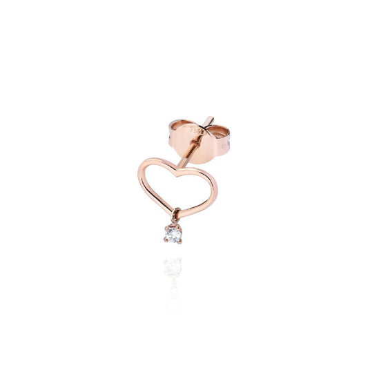 Mono orecchino Con Amore donna in oro rosa con cuore e diamante 0,02ct