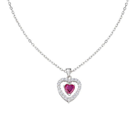 Collana donna Amen Amore in argento con cuore di zirconi bianchi e rossi