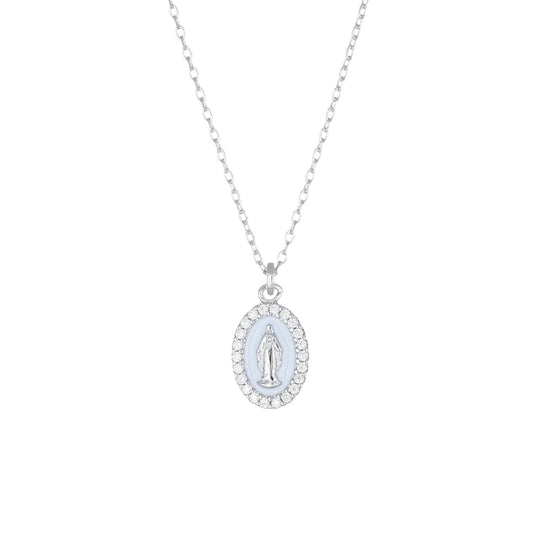 Collana donna Amen Sacro argento con Miracolosa smalto bianco e zirconi