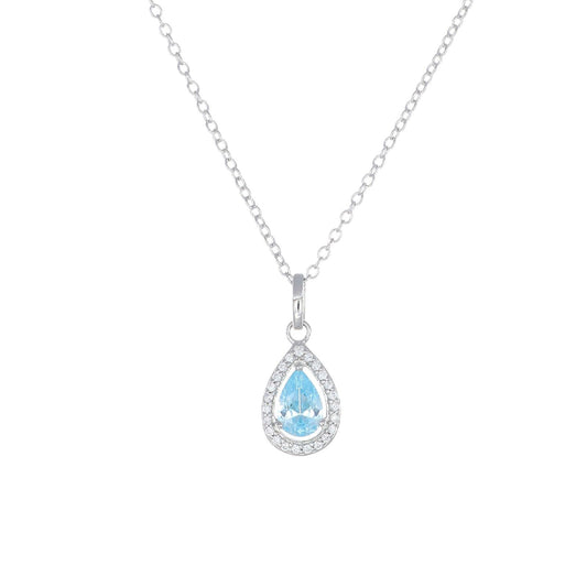 Collana girocollo Amen Diamonds donna argento rodiato con pendente goccia azzurro