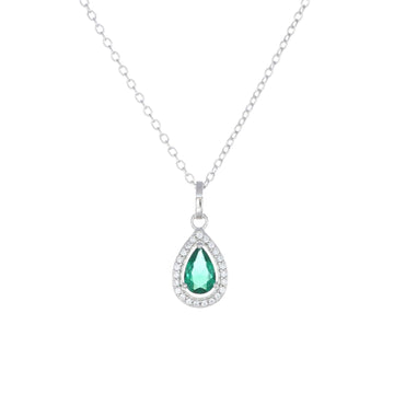 Collana girocollo Amen Diamonds donna argento rodiato con pendente goccia verde