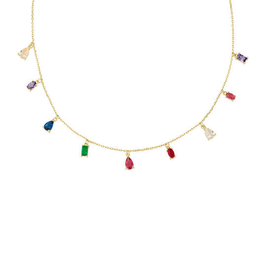 Collana girocollo Amen Rainbow donna argento dorato con zirconi multicolor