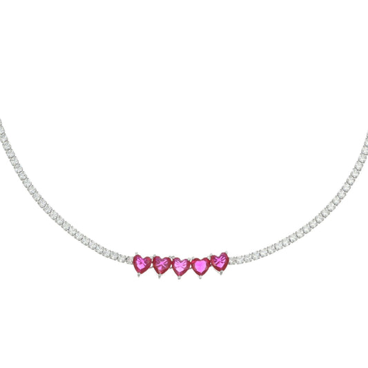 Collana tennis donna Amen Amore in argento con zirconi a cuore rossi