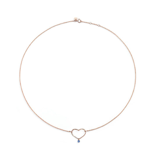 Collana donna Burato Con Amore oro rosa ciondolo cuore zaffiro blu 0,03ct