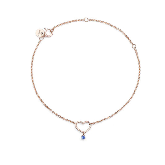 Bracciale Burato Con Amore donna oro rosa, cuore e zaffiro blu 0,03ct