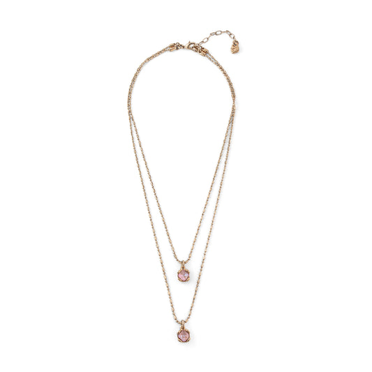 Collana donna Uno de 50 Charismatic lega metallica oro doppia catena cristalli rosa