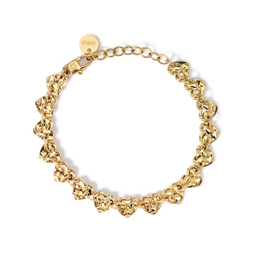 Bracciale catena Kidult Style in acciaio oro e cuori martellati Regolabile 16-19 cm