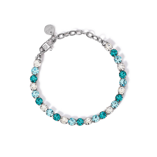 Bracciale tennis Kidult Style acciaio e cristalli bianchi e blu Regolabile 16-19,5 cm