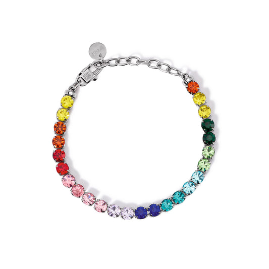 Bracciale tennis Kidult Style in acciaio e cristalli colorati Regolabile 16-19,5 cm